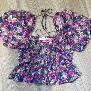 Astr the label floral puff sleeve blouse